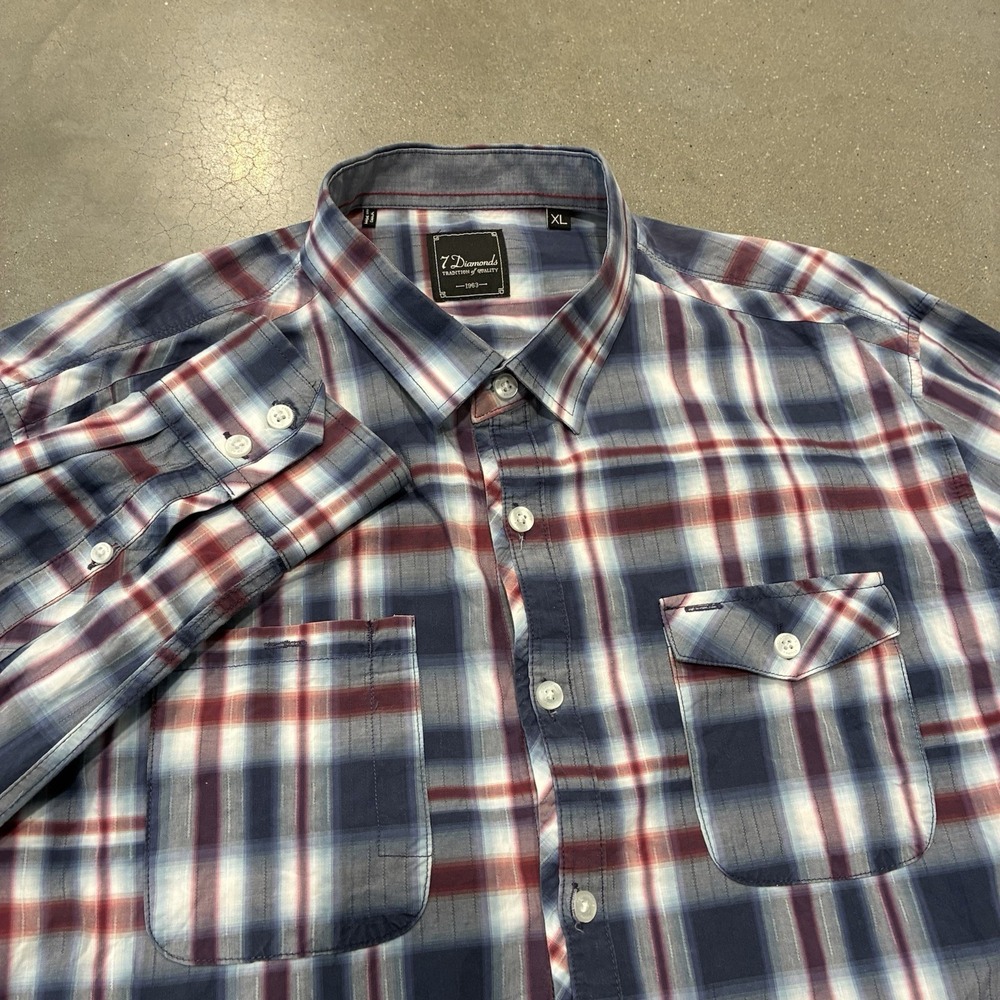 Vintage 7 Diamonds Long Sleeve Button Up Shirt Men's XL Preppy Casual Formal EUC